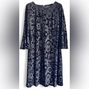 Tommy Hilfiger Womens Black Floral Velvet Soft Goth Whimsygoth Midi Dress 12